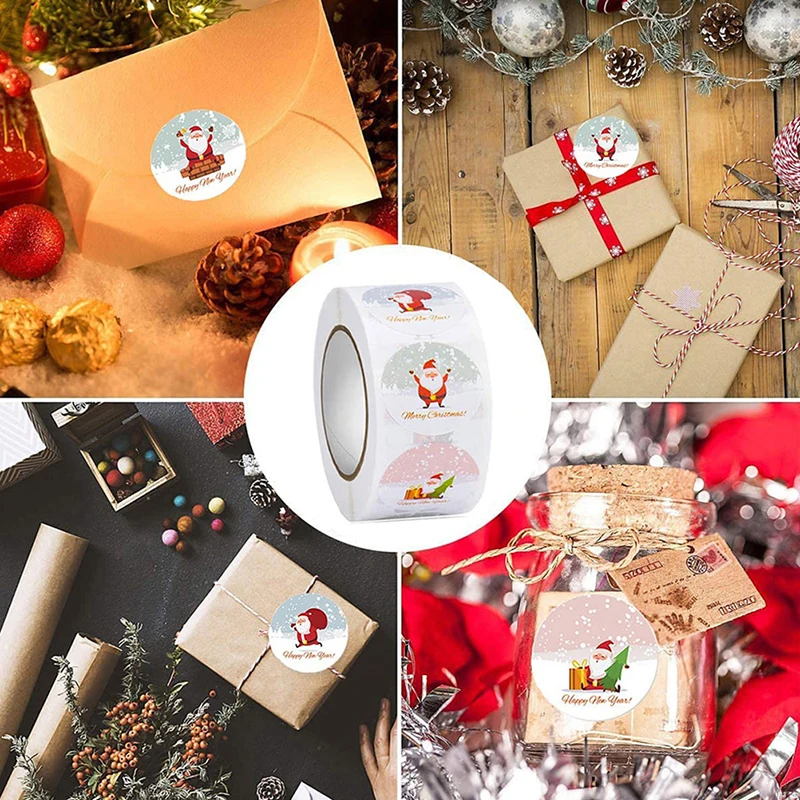 

500Pcs Merry Christmas Stickers Christmas Theme Seal Labels Stickers For DIY Gift Baking Package Envelope Stationery Decor