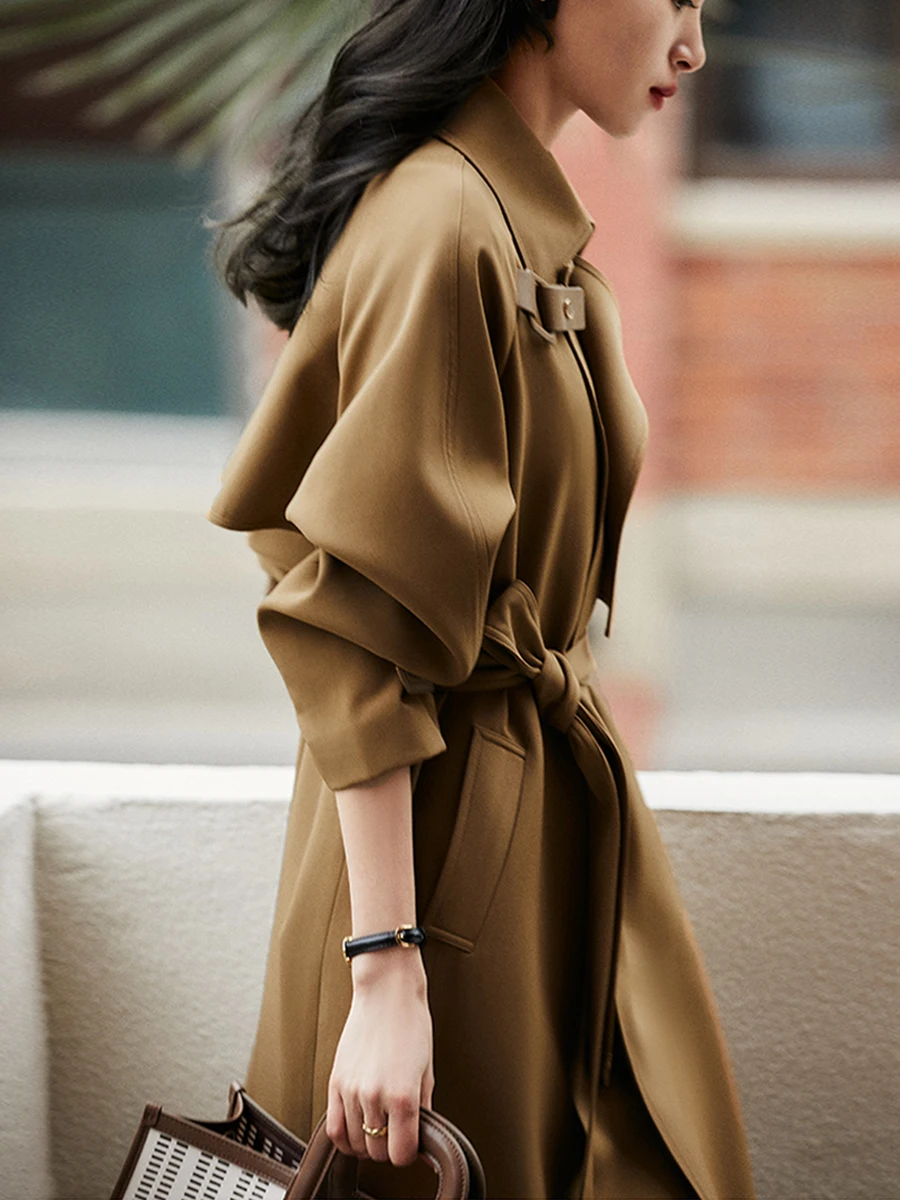 

Elegant Women Trench Coat British Style Turn-Down Collar Solid Windbreaker Autumn Winter Lady Overcoat Outerwear Female