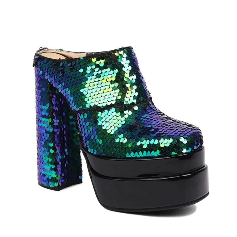 

Женские босоножки на высоком каблуке 14,5 см, с блестками