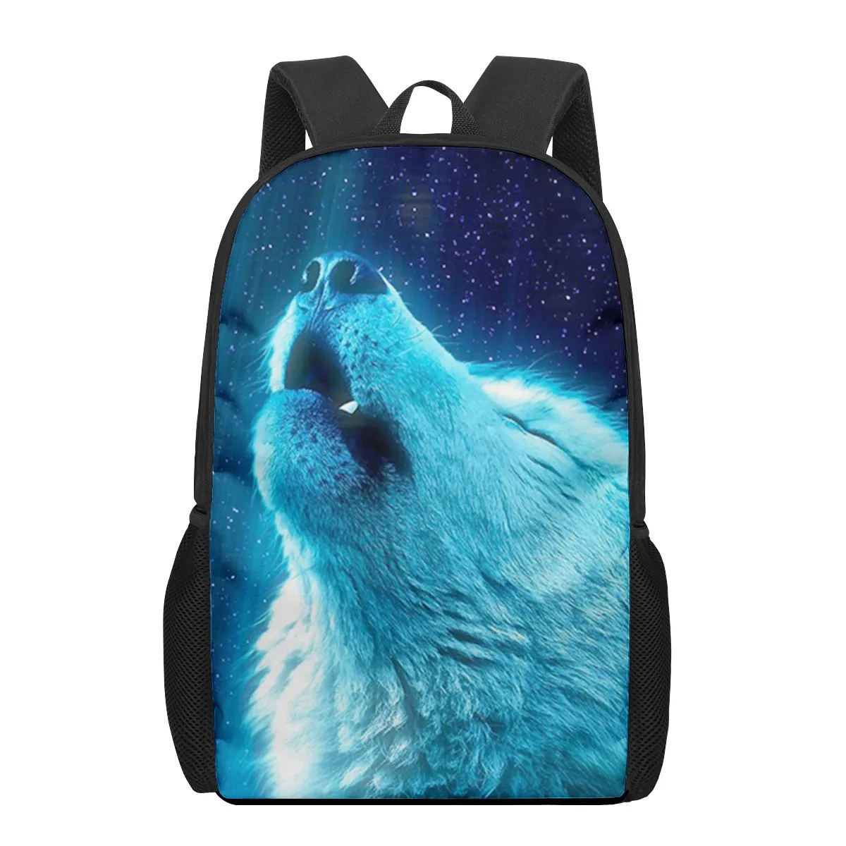 fierce Wolf 16inch School Bags  3D Print Kids Backpack Schoolbags Black Bookbags For Teenager Girls Boys Children Book Bag