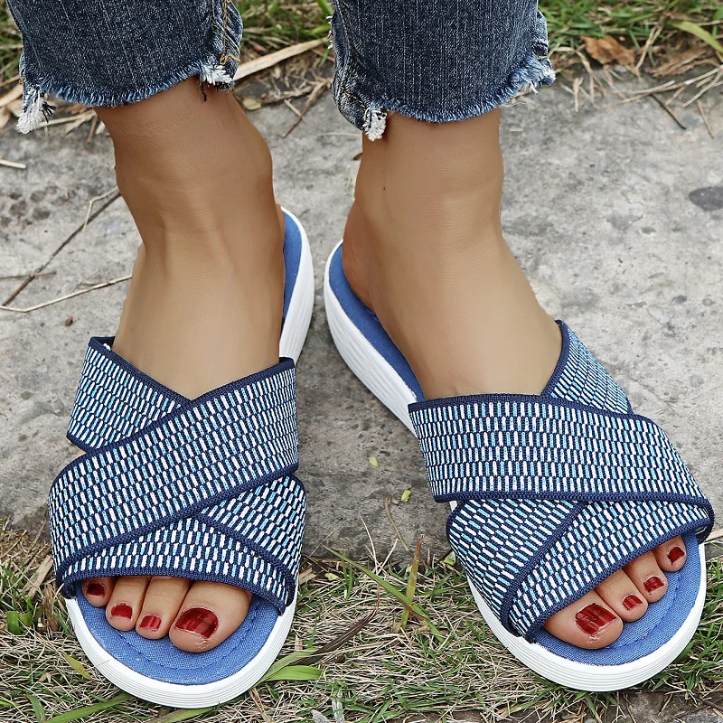 

Women Slippers Elastic Knitted Wedge Slippers 2022 Summer Soft Sole Platform Sandals Light Outdoor Flip Flops Sandalias De Mujer