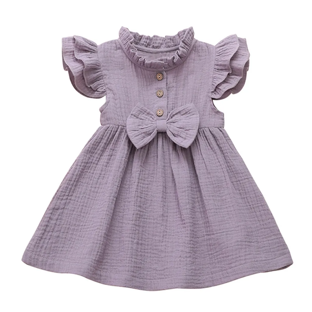 

Летнее платье для маленьких девочек; Однотонное платье для девочек; Платье с оборками и рукавами; Платье с бантом; Праздничные вечерние плат...