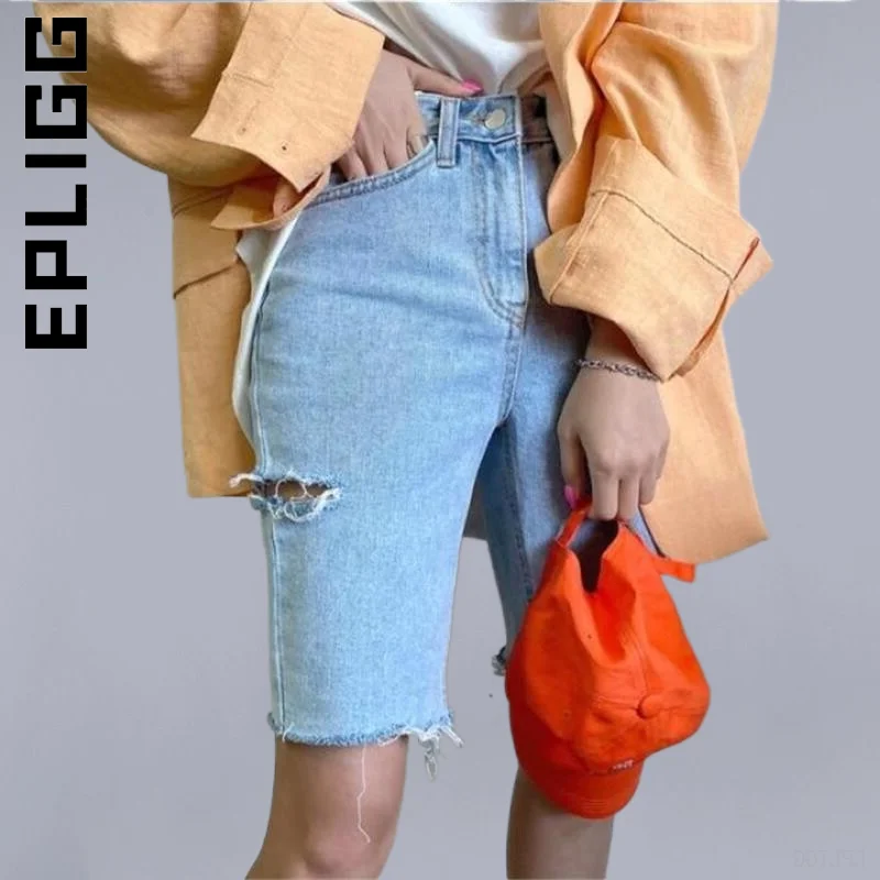 

Epligg Denim Women Y2k New Jeans Pants Ladies Solid Pants High Waisted Stretch Vintage Fit Blue Denim High Waist Button Female