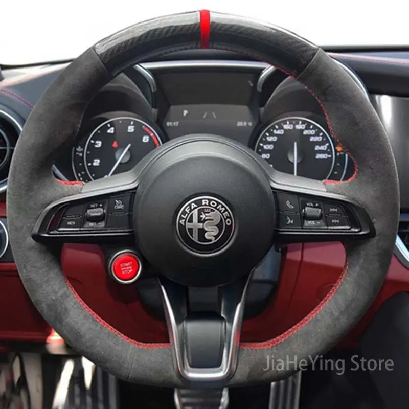 

DIY Custom Hand Sewn Non-slip Durable Top Leather Car Steering Wheel Cover Wrap For Alfa Romeo Giulia Stelvio