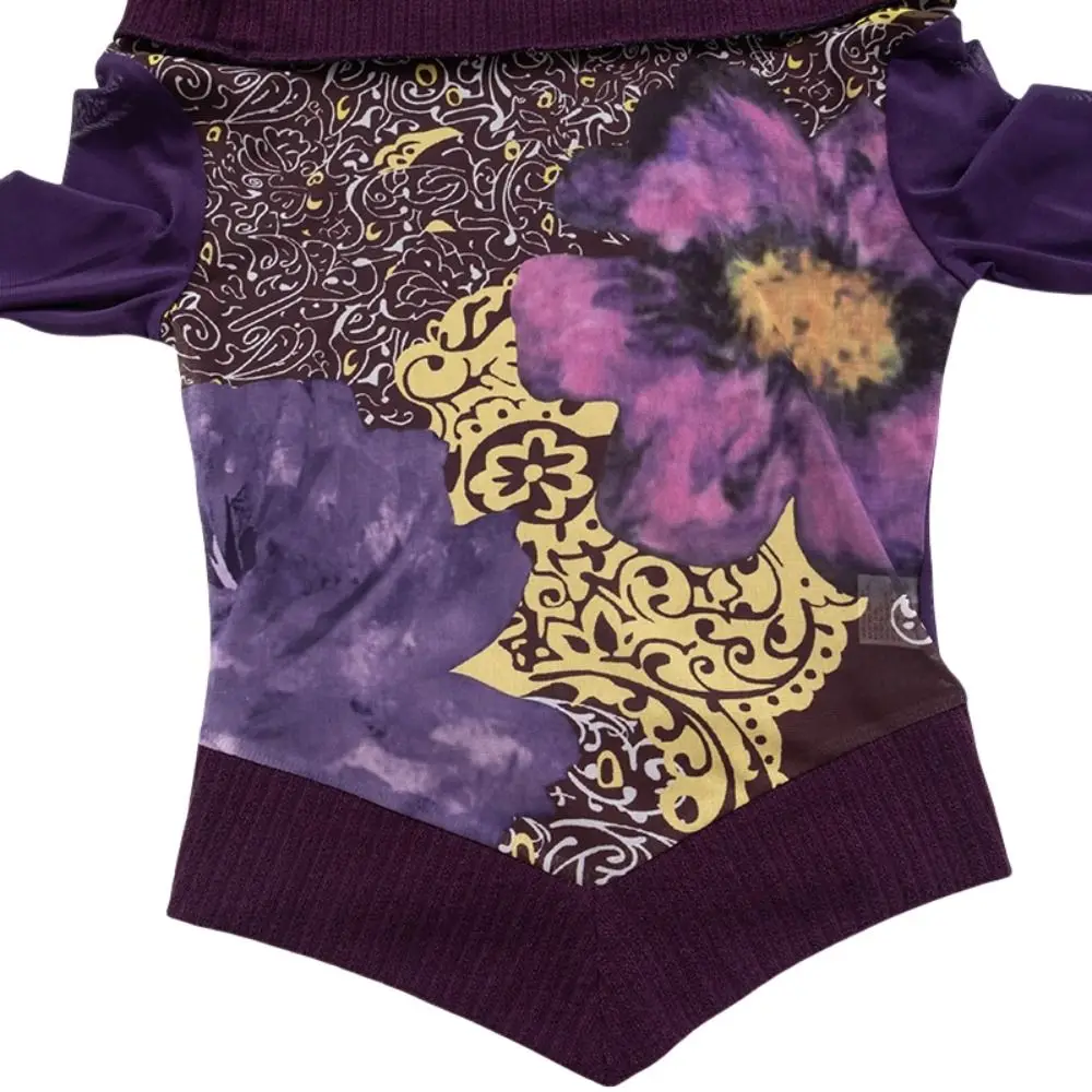 Модный фиолетовый топ с открытыми плечами расклешенные рукава лоскутный