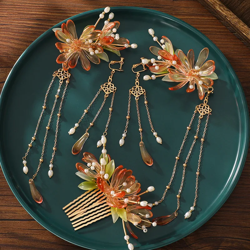 

Tassel Step Shaking Hairpin Antique Style Glaze Hair Comb Side Clip Full Set of Ancient Hairpin Accesorios Para El Cabello
