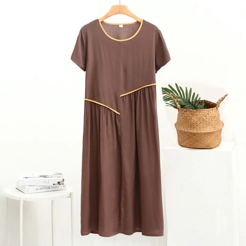 

Fdfklak Retro Plus Size Women's Nightgowns Cotton Short Sleeve Spring Summer Dress Loose Sleepwear For Ladies Nightshirt 3XL-5XL