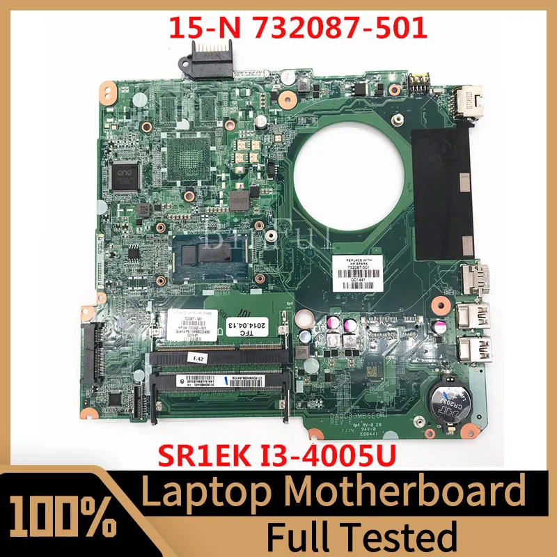 

732087-601 732087-501 732087-001 For HP Pavilion 15-N Laptop Motherboard DA0U83MB6E0 With SR1EK I3-4005U CPU 100% Full Tested OK