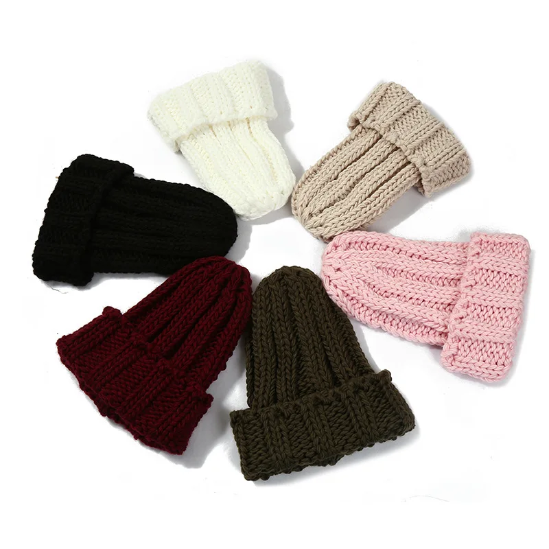 

Autumn Winter Solid Color Warm Women Braided Crochet Wool Knitted Beanie Beret Ski Ball Cap Wild Baggy Solid Hat Skullies