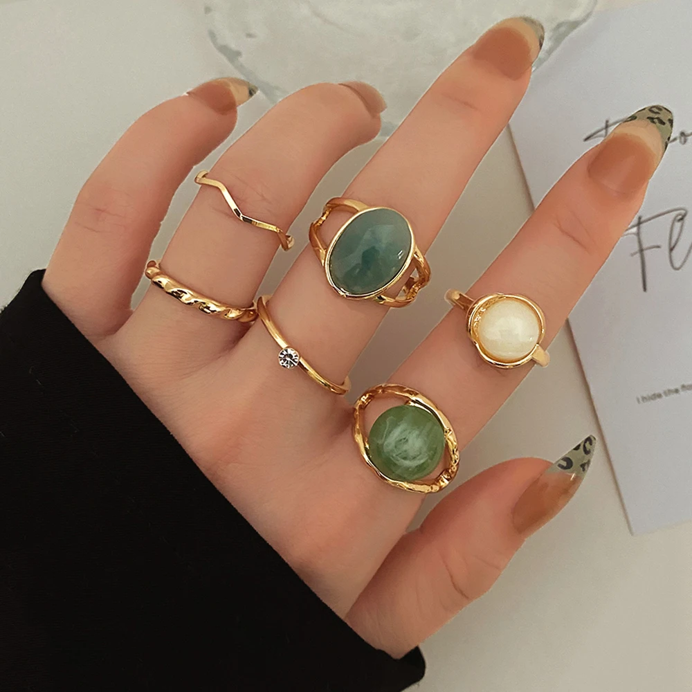 IFMIA Boho новый дизайн корейская мода металлические кольца с кристаллами из смолы