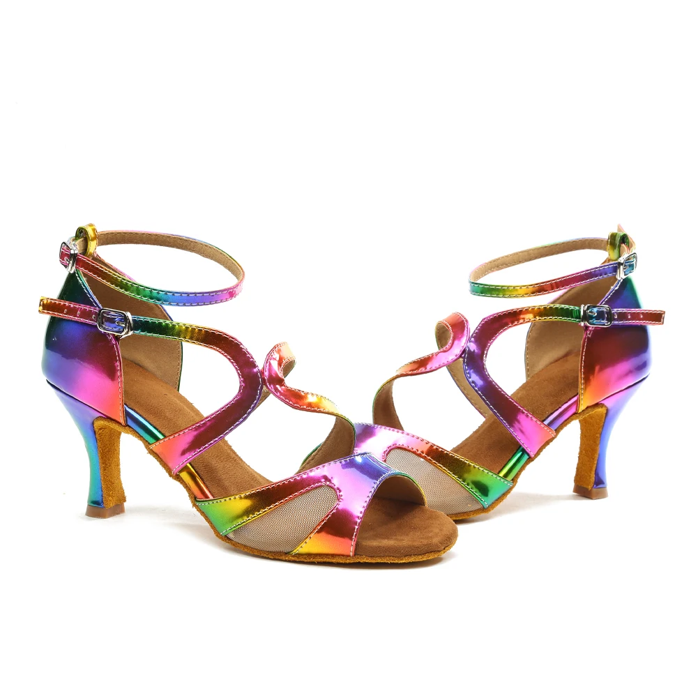 Latin Dance Shoes For Women Multicolor Sandals Salsa Dancing Shoes Woman Ballroom Tango Modern Dance Sandals Party Heeled Shoes