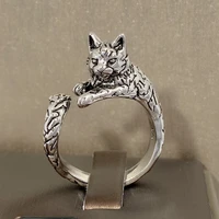 fashion silver color cat opening adjustable ring for women and mens goth punk evil wizard cat rings retro jewelry