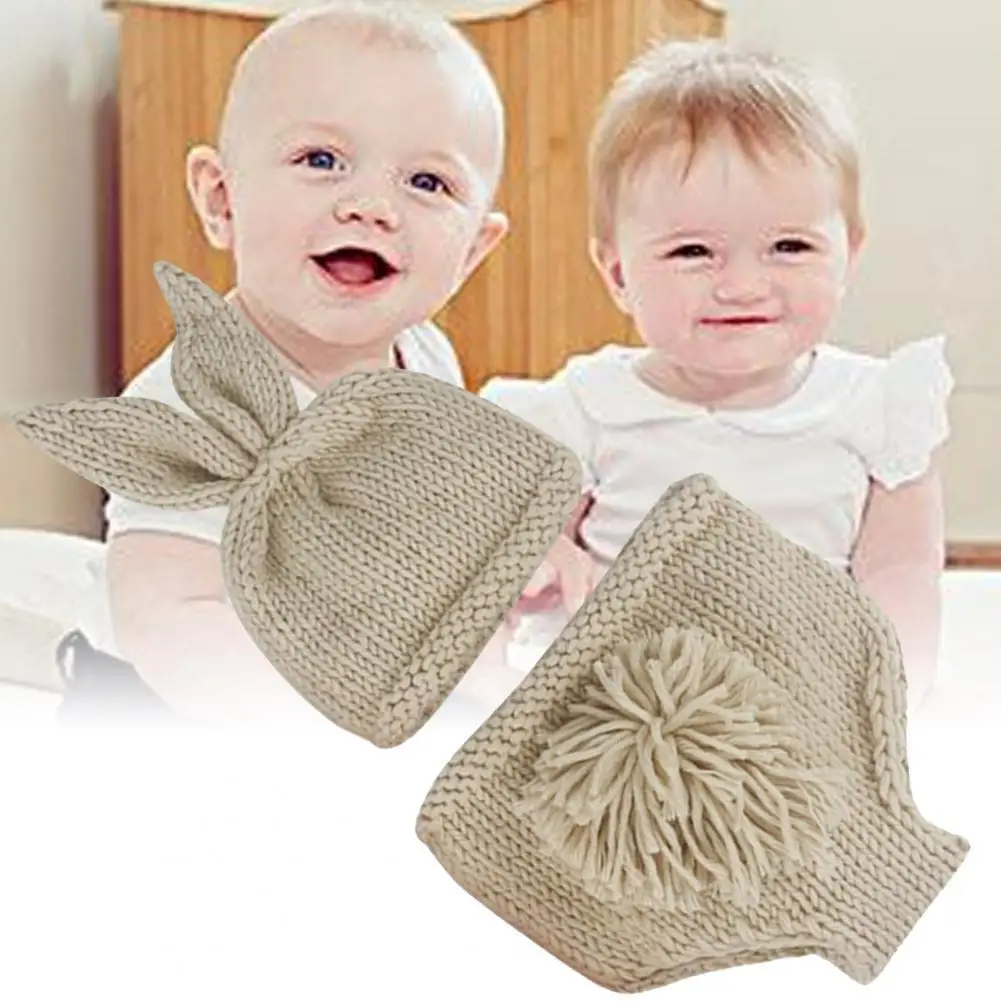 

Handmade Rabbit Bunny Hats Knitted for Photography Props 1Set Crochet Clothing Infant Beanie Shorts Suit for Photography Props