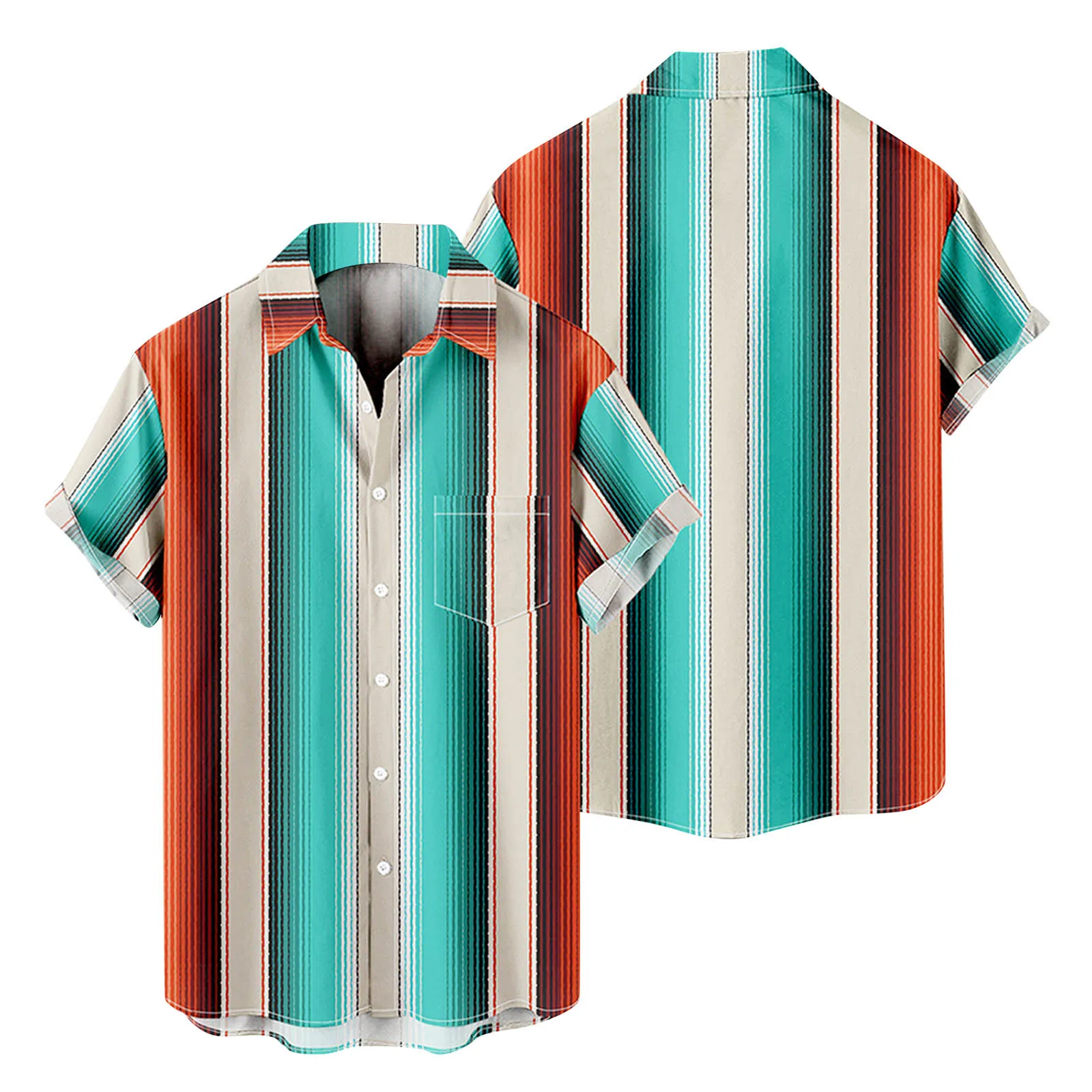 

Set 4 Mens Fashion And Leisure 3D Digital Printing Buckle Lapel Short Sleeve Shirt Top Diaper Shirt Men