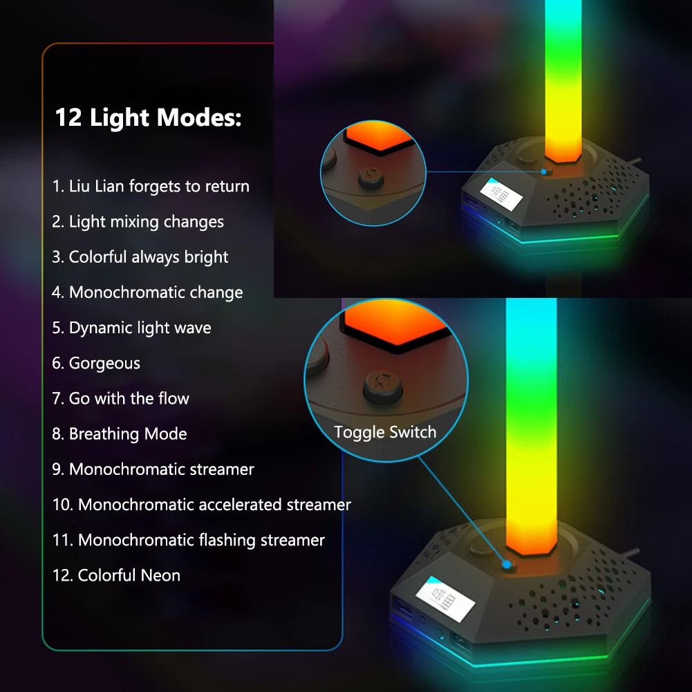 

Подставка для Игровых Наушников RGB, 12 режимов светильник, держатель для гарнитуры, полое полупрозрачное основание