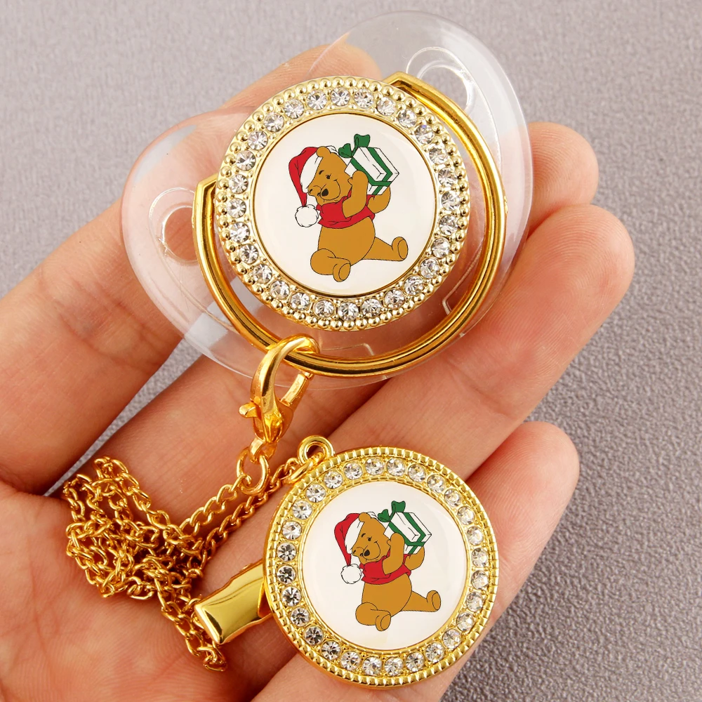 

Disney Winnie the Pooh Baby Pacifier With Chain Clip Newborn BPA Free Luxury Bling Pacifier Silicone Dummy Soother Unique Gift