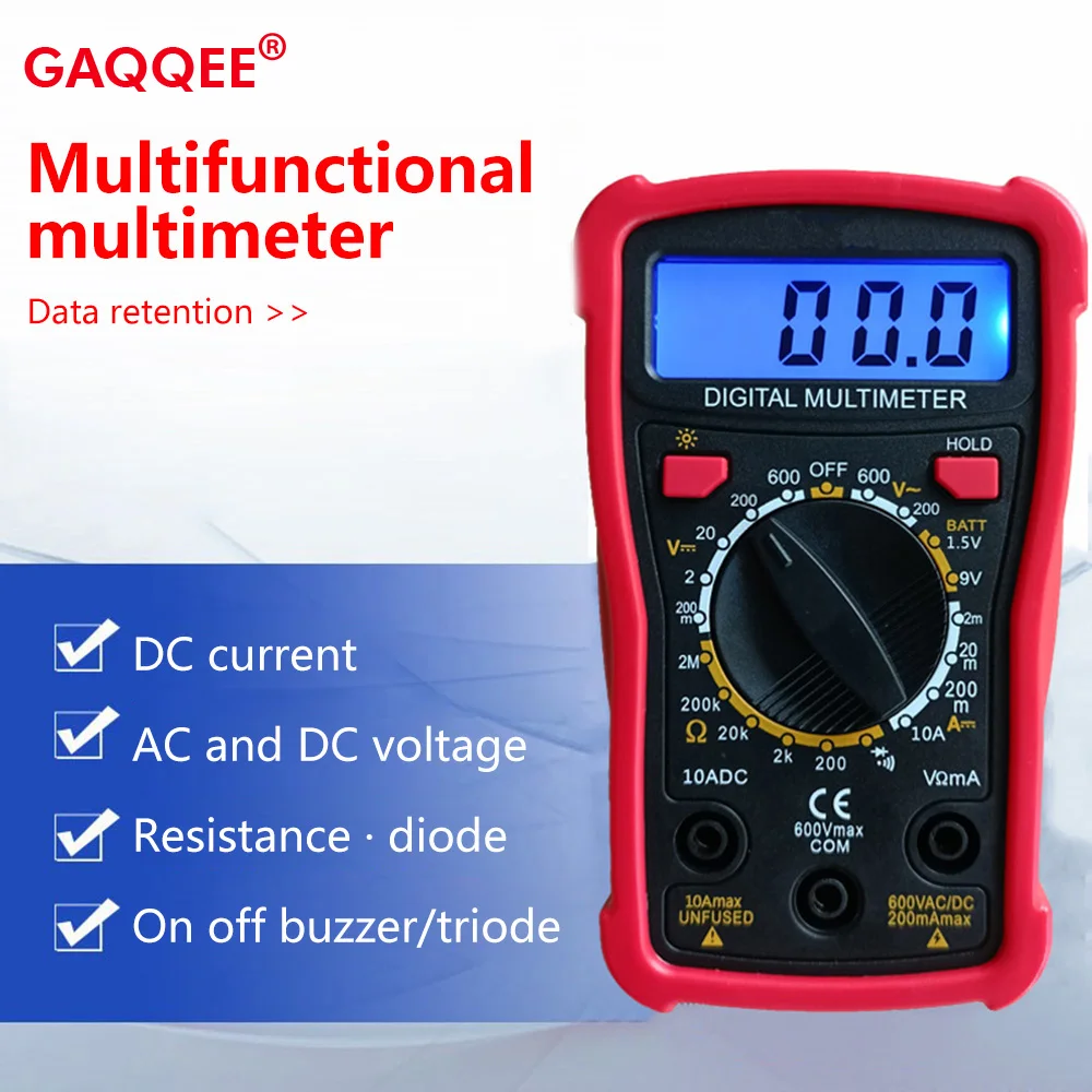 

XT830 LCD Digital Multimeter DC AC Voltmeter Ohm Volt Amp Multi Tester Backlit Light for Voltage Current Resistance Diode Tester