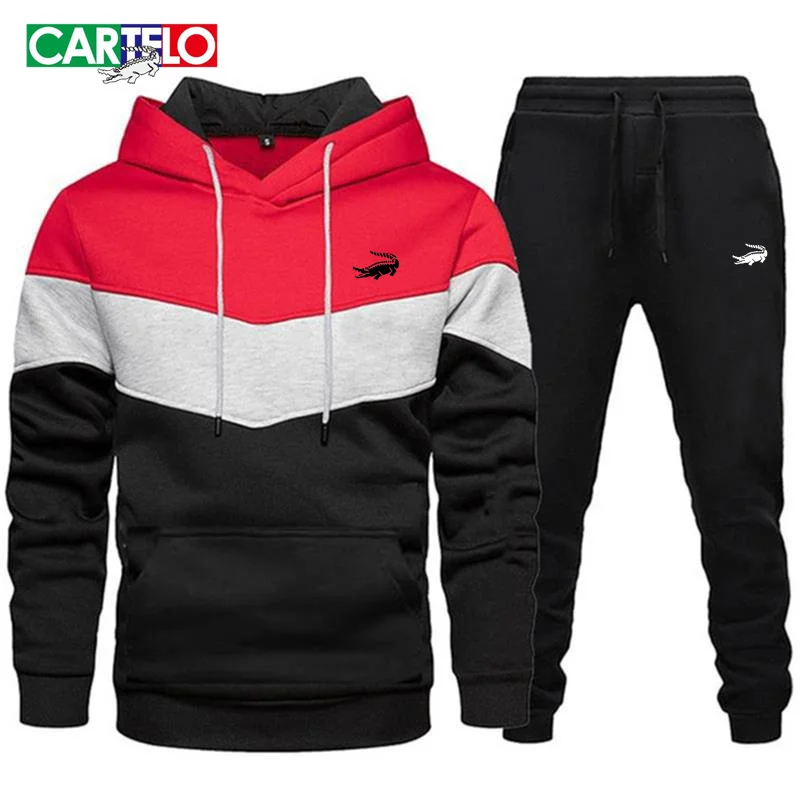 2023 New Cartelo printed men's fleece hoodie sports casual long-sleeved warm autumn and winter hoodie+trousers set