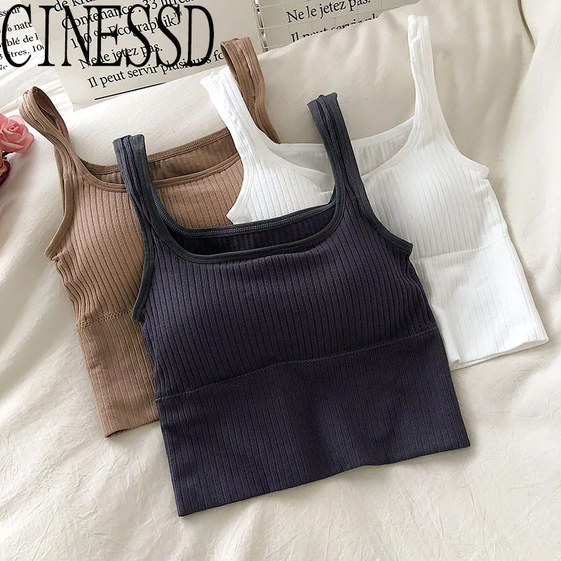 

Seamless Crop Top Women Underwear Wire-Free U-Shaped Camisole Wide Straps Striped Solid Bralette Lingerie One-Piece Tube Tops