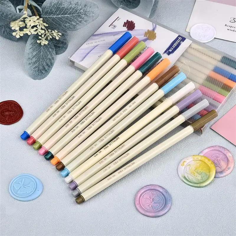 

12colors/Set Sealing Wax Stamp Mark Pen DIY Art Decoration Fire Paint Seal Special Graffiti Wax Stamp Markers Waxing Color Pens