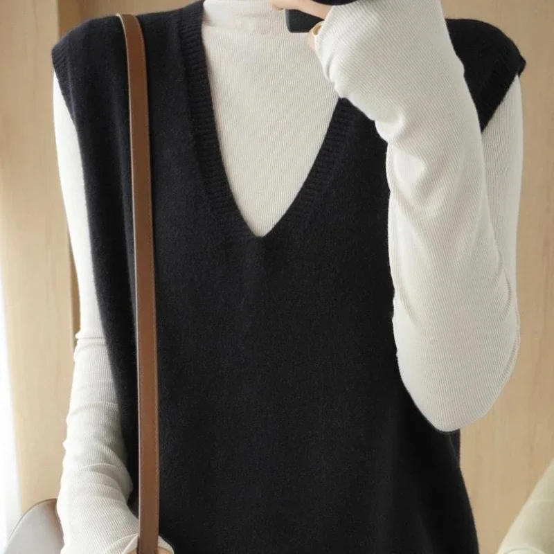 Свитер-жилеты женские весенние элегантные 5-цветные однотонные простые базовые