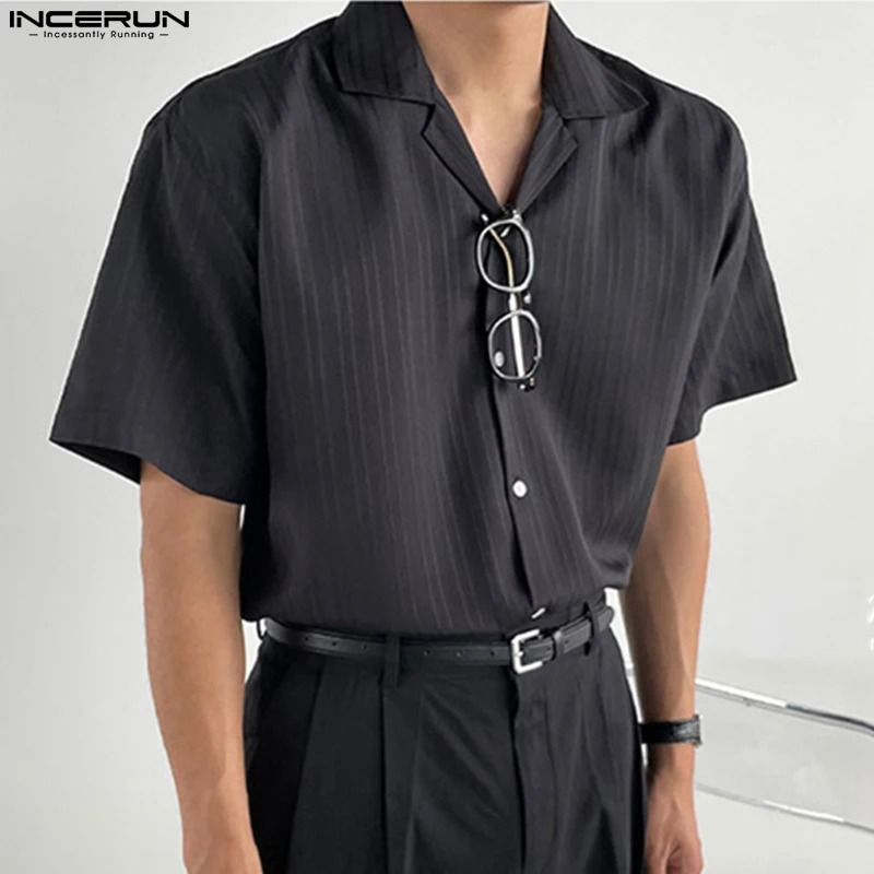 

INCERUN Summer Men Shirt 2023 Solid Color Pleated Lapel Short Sleeve Casual Men Clothing Streetwear Korean Style Shirts S-5XL