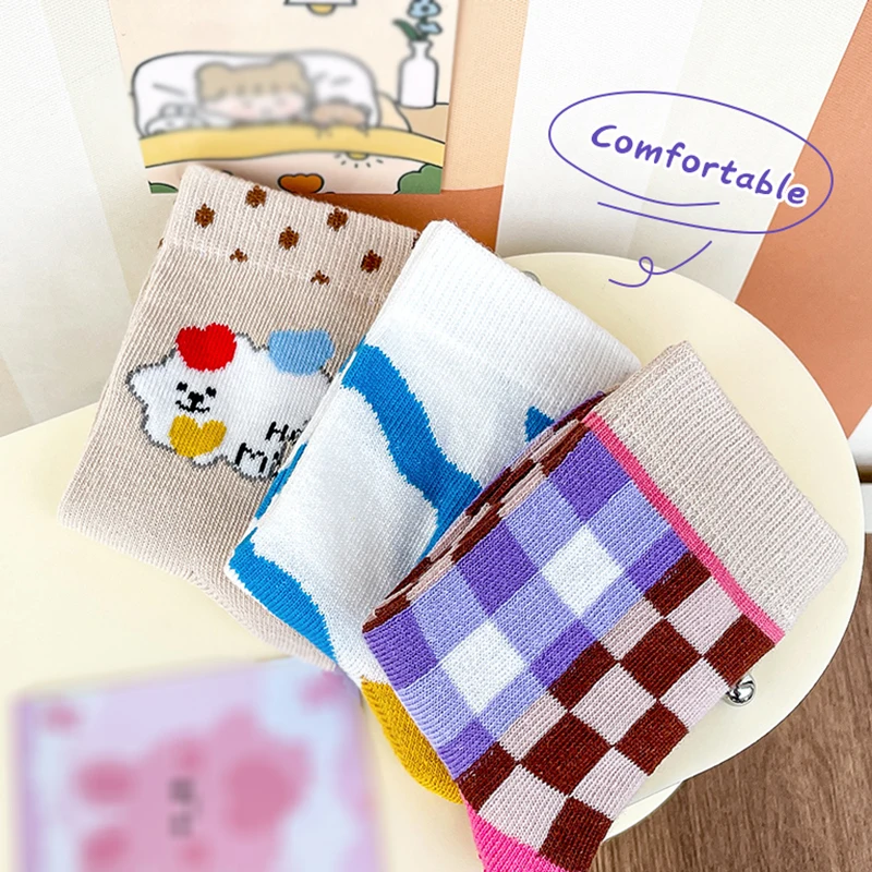 Новые весенние Разноцветные носки из чесаного хлопка три пары Имитация