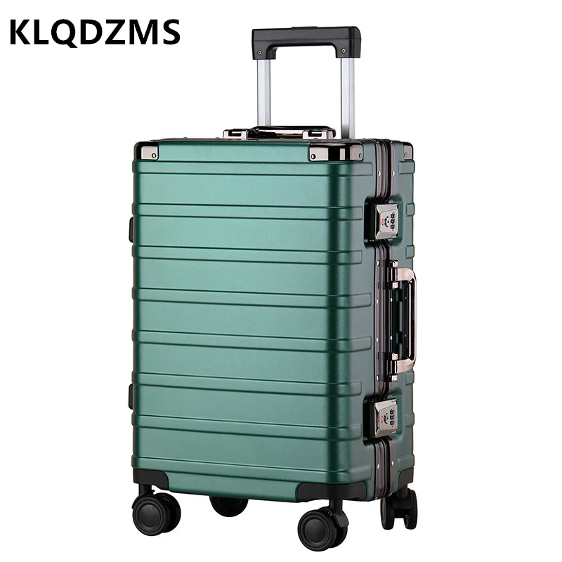 KLQDZMS New Fashion Horizontal Strip Luggage Aluminum Frame Compression 20 Inch Boarding Box 24 Inch Business Trolley Suitcase