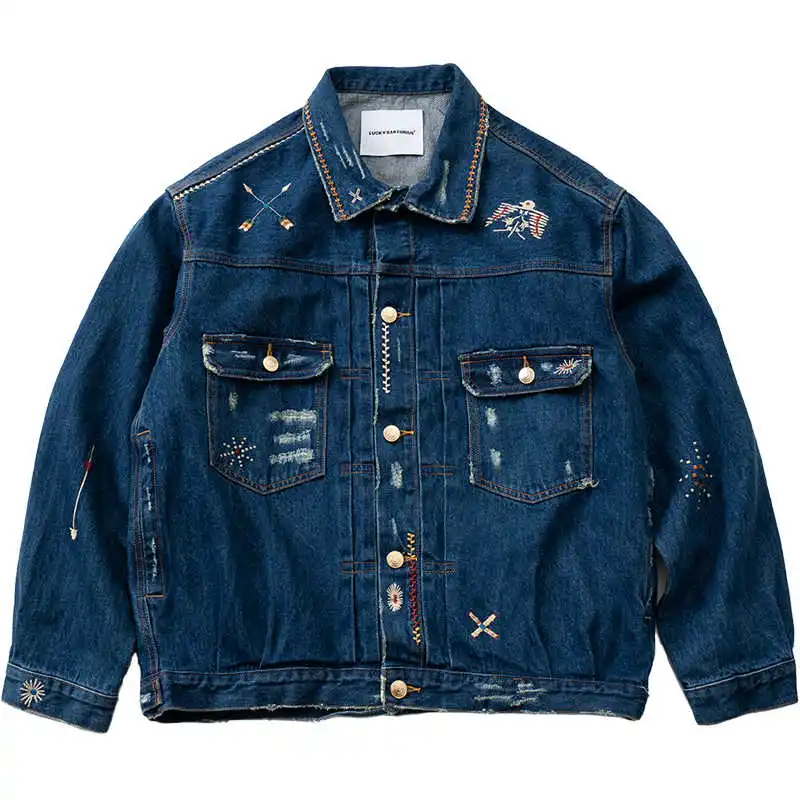 Джинсовая куртка с вышивкой в американском индийском стиле Thunderbird Element мужское