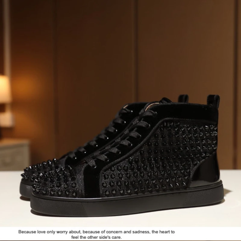 

Fashion Luxury Designer Men's Shoes Women's Shoes Red Bottom High Top Black Rivet Night Club Couple Board Shoes