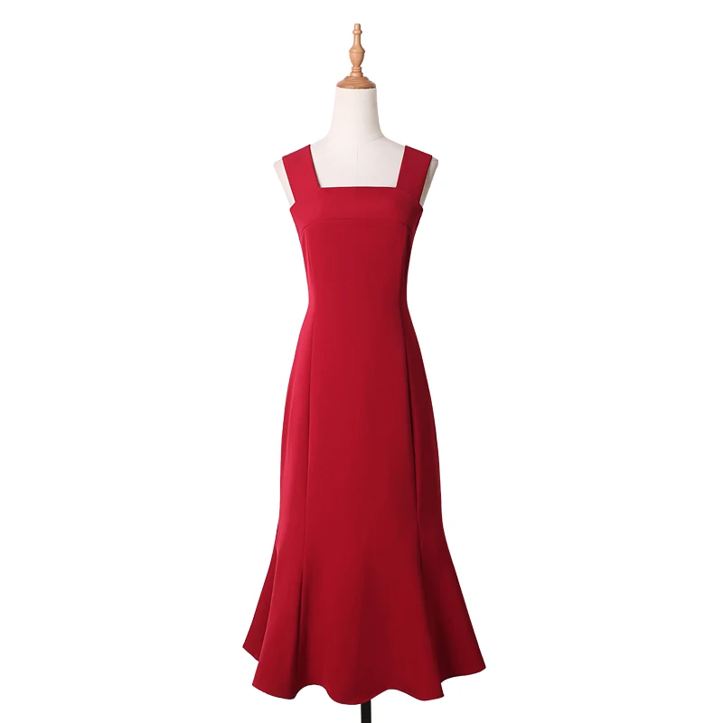 Красное платье женское летнее Хепберн длинное для похудения дизайнерское с