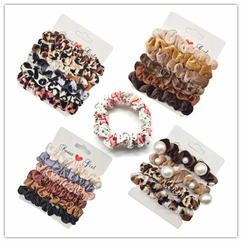 

6/5/4 pc Hairbands Hair Tie Women Satin Velvet Scrunchies Holder Heandband haar accessoires wholesale items for boutique no card
