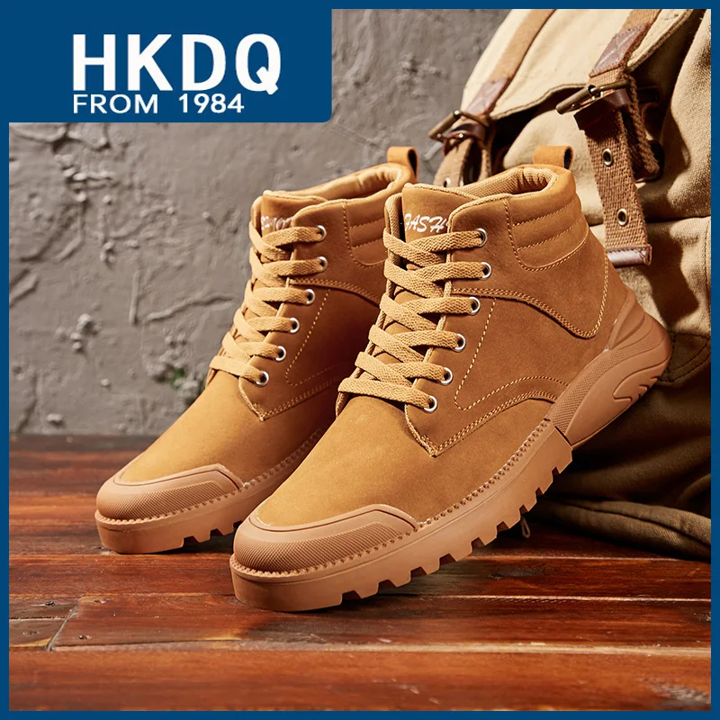 

Мужские замшевые ботильоны HKDQ, модные желтые теплые зимние ботинки для мужчин, Нескользящие мужские уличные высокие повседневные кроссовки, Осень-зима