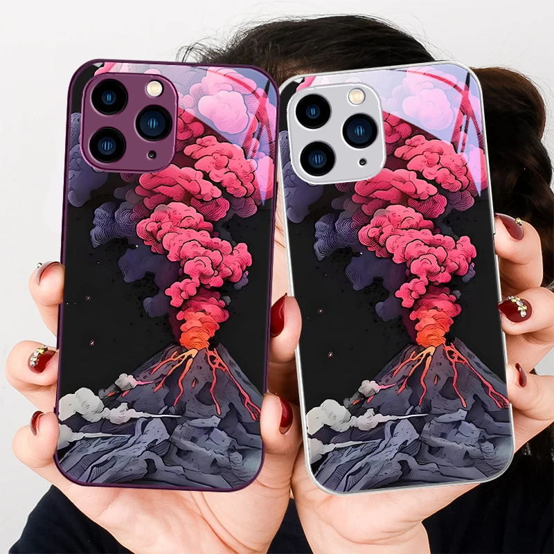 Simple Pink Volcanic Grey purple For Iphone 16 Plus 15 14 13 12 Mini 11 Pro Max X XS XR 7 8 2022 Tempered Glass Phone Case