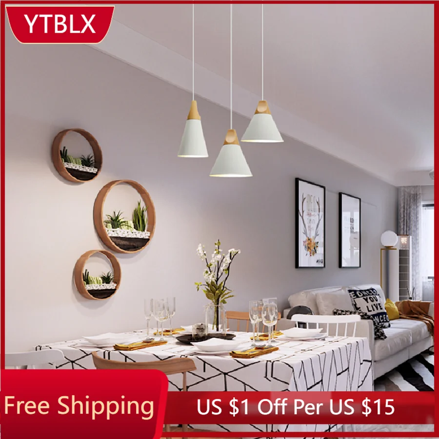 

Nordic LED Pendant Lights Dining Room Pendant Lamp Modern House Decoration Kitchen Coffee Bedroom Loft Hanglamp Wood E27 220V