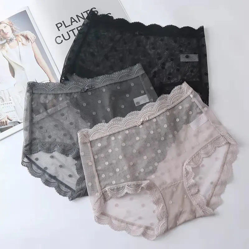 

New Style Women's Underwear Sexy Lace Panties Fashion Transparent Dot Briefs Mid Waist Seamless Underpants Female Lingerie