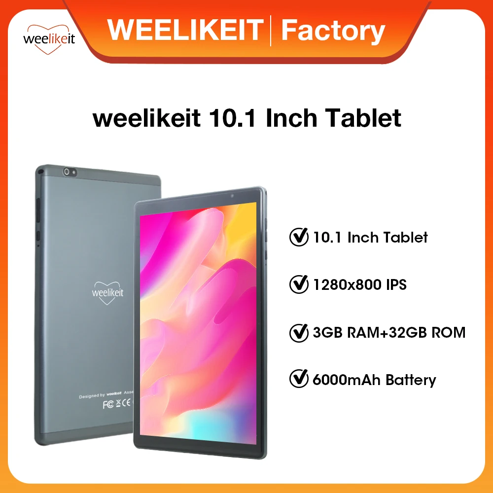 

weelikeit 10.1'' Tablet 1280*800 HD Android 11 3GB 32GB 6000mAh Battery AX WiFi6 Quad Core Allwinner 13 Tablet with Stylus