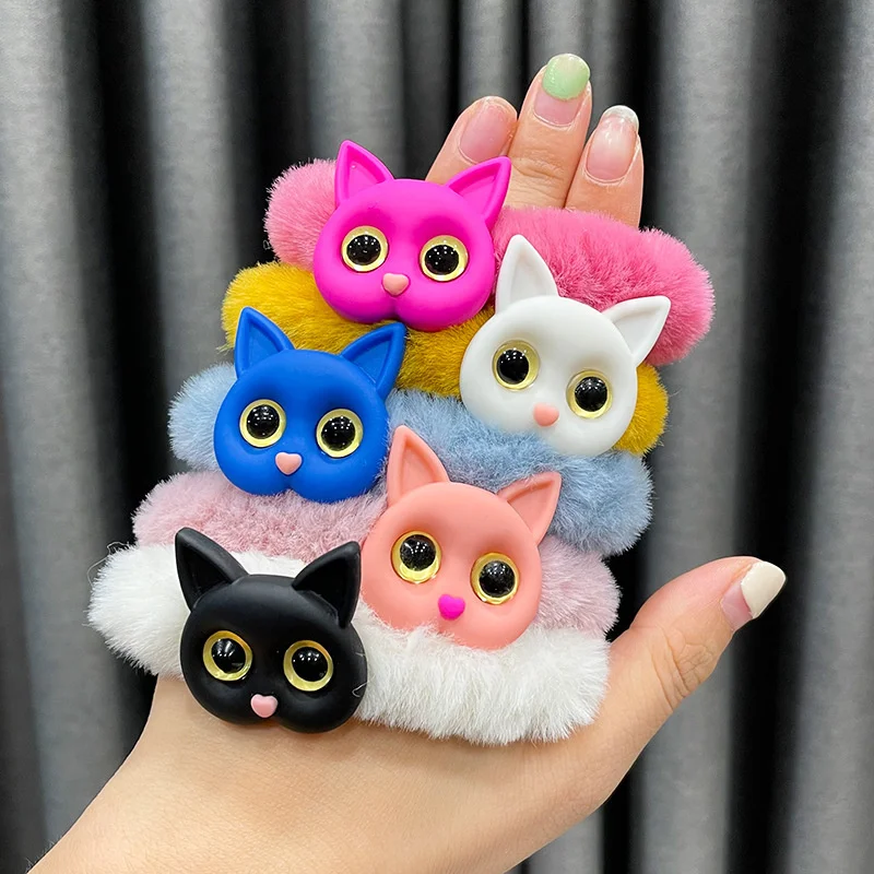 

Plush Cat Elastic Hair Band Scrunchie Faux Fur Women Girls Ponytai Holder Hair Rope Rubber Band Cute Headwear Hair Accessories