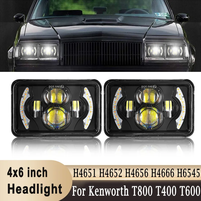 4x6inch LED Square Headlights Replacement for H4651 H4652 H4656 H4666 H6545 for Kenworth T800 T400 T600 W900B for GMC Chevrolet