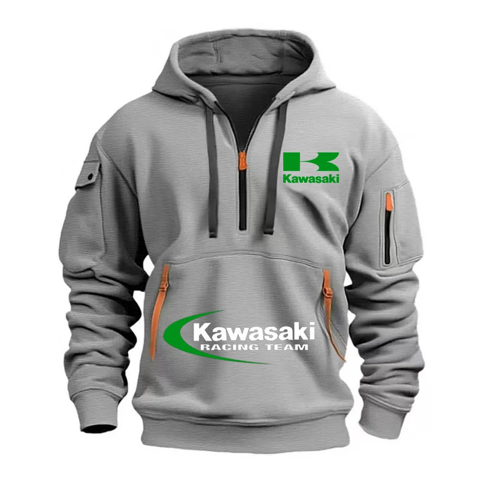 Фото Kawasaki Logo 2025 Новая мужская толстовка с капюшоном на полумолнии для любителей экстремальных видов спорта на открытом воздухе, весенне-осенняя повседневная спортивная толстовка №5
