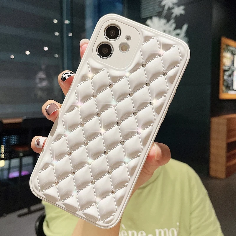 

Fashion Luxurious Solid color Rhombus Rhinestones Phone Case For HUAWEI P40 Pro Mate 30 40 Pro personality shockproof Cover Gift
