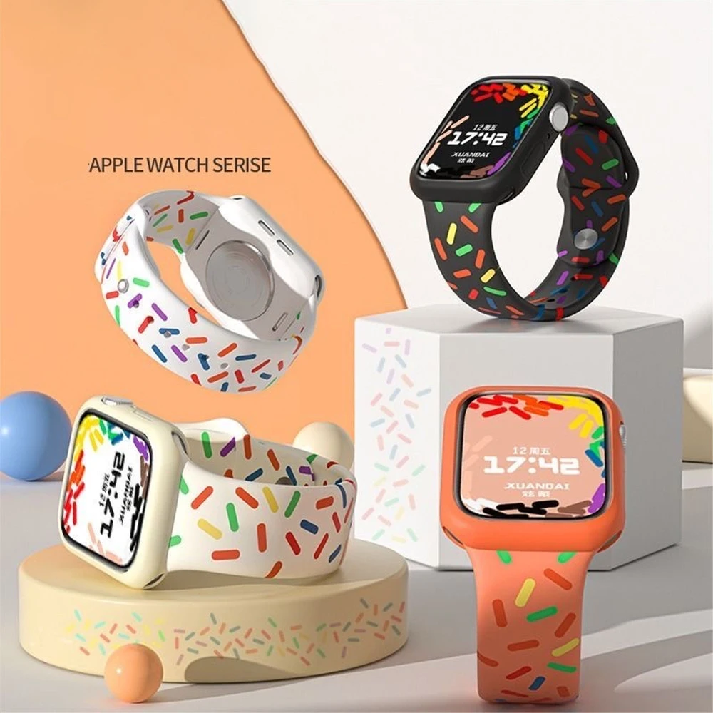 

Ремешок силиконовый для Apple Watch Band Rainbow 38 мм 40 мм 41 мм 42 мм 44 мм 45 мм 49 мм, спортивный для iWatch SE 34567 8 Ultra