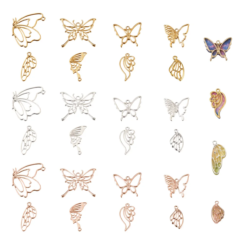 

48Pcs Butterfly Wings Alloy Pendants Hollow Resin Frames Open Back Bezel Charms for UV Epoxy Resin Pressed Flower Jewelry Making