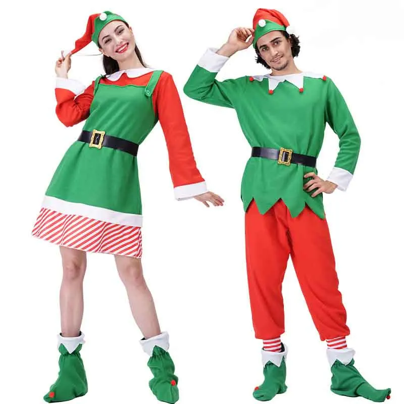 

Роскошный Рождественский костюм Санта-Клауса для взрослых, зеленый Рождественский костюм эльфа для вечеринки на Рождество, карнавал, Мако