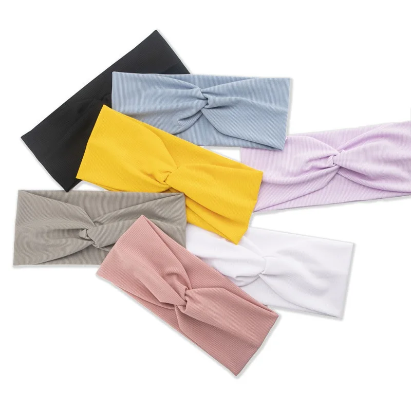 

Women Headband Wide Turban Twist Knitted Hairband Makeup Elastic Hair Bands Solid color striped cross hairband