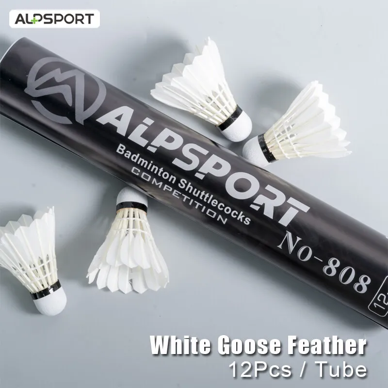 

Original ALP 808 Badminton Shuttlecock 12Pcs High Quality White Goose Feather Shuttlecocks 77 Speed Badminton Ball