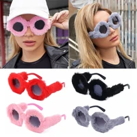 uv400 velvet ladies shades round frame sunglasses for women kardashan sunglasses punk sun glasses soft fur