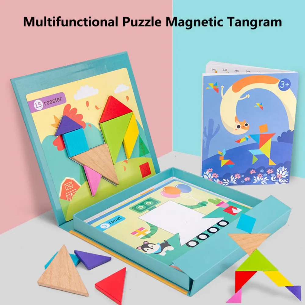 

WENASI Magnetic Book Tangram 0.53 Cartoon Scene Card Puzzle Children's Early Education Puzzle Wooden Toy