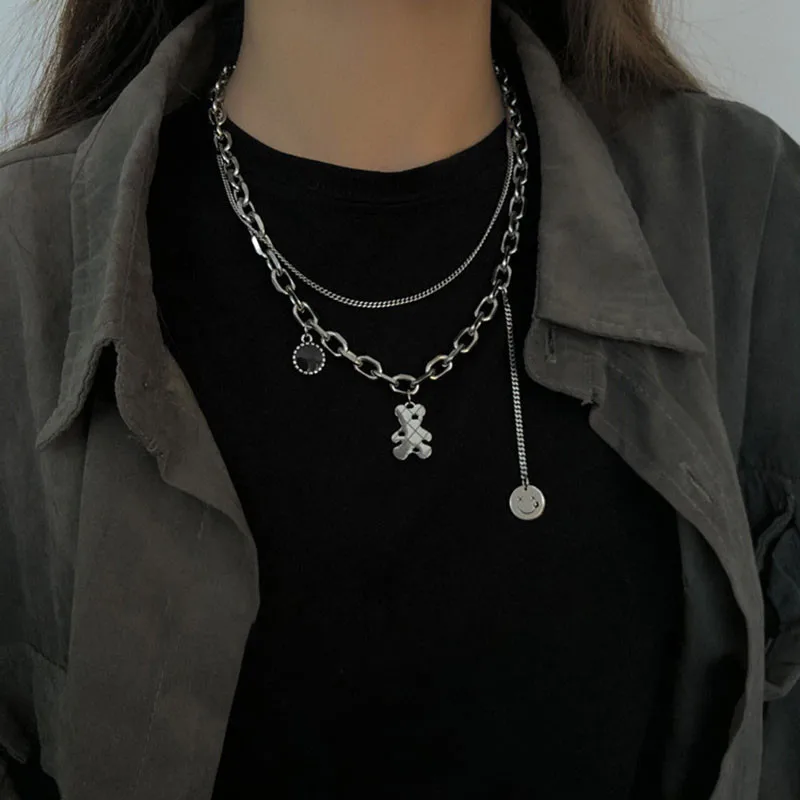 

Korean Stainless Steel Choker Layered Necklace Women Punk Trendy Dainty Chain Statement Pendant Hip Hop Jewelry