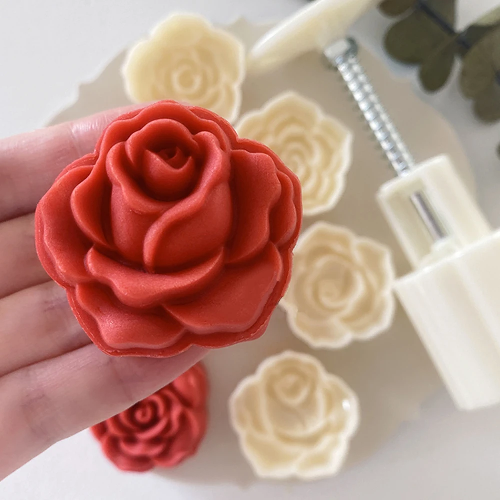 

4PCS/Set 30g-50g Rose Shape Mooncake Mold Valentines Day Mold Hand-Pressure Moon Cake Mould Kitchen DIY Decoration Baking Tools